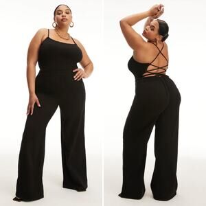 NWT Good American Vacay Palazzo Strappy Open Back Jumpsuit Black 6/3XL